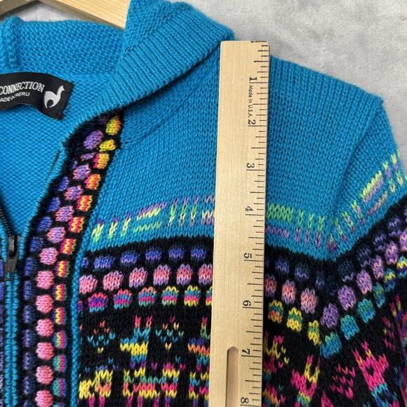 Alpaca Connection Sweater Womens Medium Blue Hooded Zip Llama Knit Cardigan - Picture 9 of 10